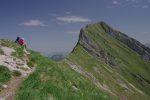 On découvre le sommet de la Dent de Lys et la suite du chemin qui se perd, vu d'ici