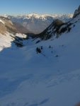 Le col de Verne 1814m, on repasse en Suisse. Excellente poudreuse au début puis très vite du carton, ma pire descente !