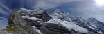 Vue sur la voie normale de l'Eiger, le Mönch et la Jungfrau