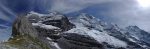 Vue sur la voie normale de l'Eiger, le Mönch et la Jungfrau