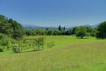 La roseraie est le point le plus haut du Jardin Botanique et offre un fort joli dégagement sur les Alpes. Le Môle au centre et Mont-Blanc.