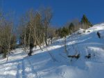 La neige est dure dans ce secteur et on passe en force avec l'aides des bâtons.