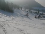 On se laisse glisser pour rejoindre le bas de la petite piste de ski de La Pacoresse / Saumont