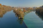 Jonction entre le Rhône et l'Arve à droite