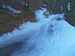 En rentrant dans la forêt, je choisis l'option de monter par le chemin d'été, même s'il est peu praticable en ski, question timing