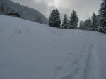 On arrive dans la clairière de Le Fratchi, premier chalet.