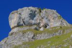 Sur la droite, entre deux bandes rosées, on peut presque voir un visage humain de profil (sous les deux sapins)