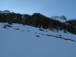 On monte cette combe pour rejoindre le chemin d'été plus haut, vers la forêt.