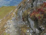 On monte par un chemin à flanc de coteau, un zeste aérien. Vue arrière.