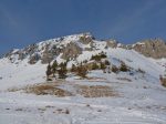 Le Linleu depuis le col d'Outanne avec des traces de descentes au centre de la photo