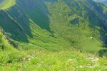 Vue en contrebas pour le chemin allant aux Chalets de Trébentaz