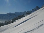 Je rejoins la crête et après discussion avec deux personnes, je suis sur la crête de Les Jeurs, la directissime est à 40° et sinon je peux passer par Chindonne, mais je ne connaitrais les conditions du retour. Je fais donc demi-tour !