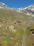 Puis on repart, en descente pour rejoinde la voie de la montée normale. La cabane est visible sur la crête (en vrai, pas sur la photo !)