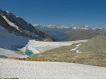 Vue sur le bas du glacier en direction de la cabane de Turtmann